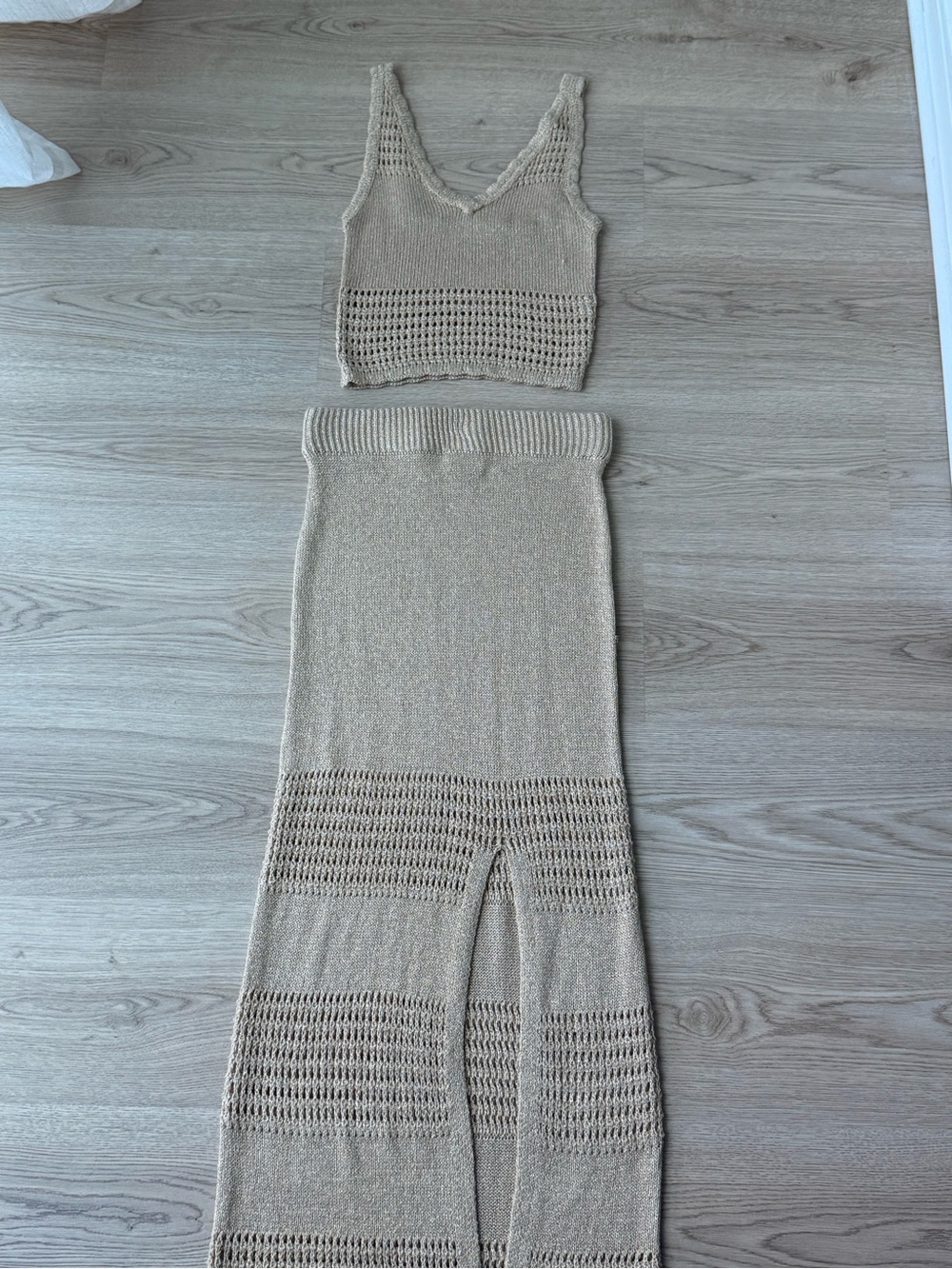 Surf Gypsy Beige Crochet Knit Two-Piece Set